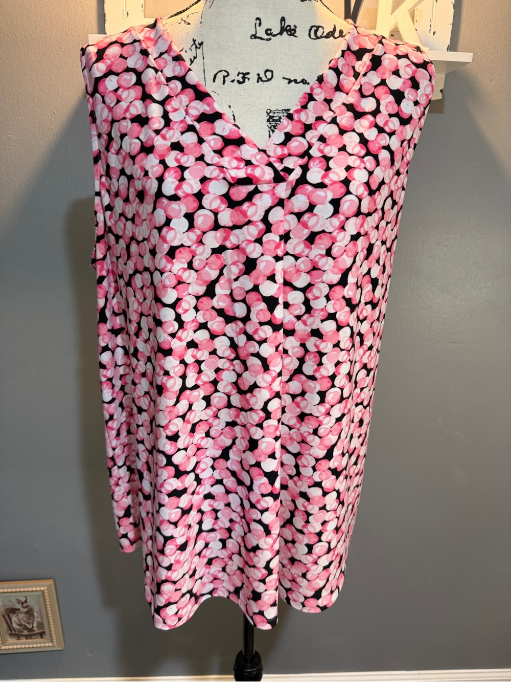 ANNE KLEIN PINK/BLACK BUBBLE PRINT SLEEVELESS BLOUSE 2X